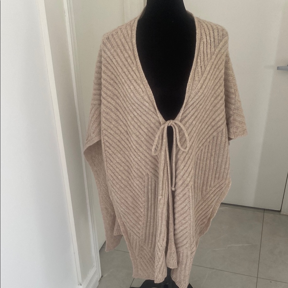 MIA MAI Made in Italy wool blend long Shrug/Shawl poncho Ribbed Knit ONE SIZE
